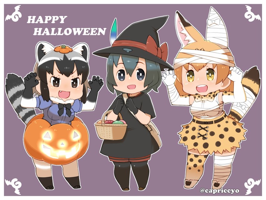 serval, kaban, and common raccoon (kemono friends) drawn by capriccyo