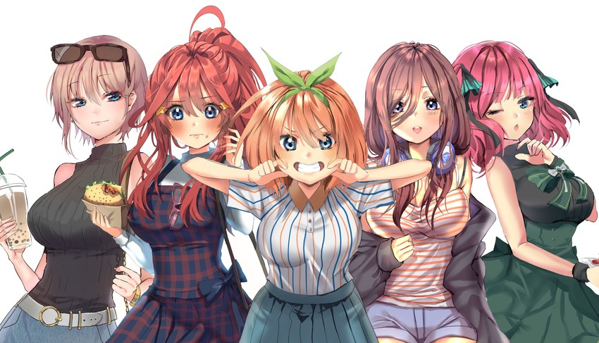 nakano nino, nakano miku, nakano yotsuba, nakano ichika, and nakano itsuki (go-toubun no hanayome) drawn by ku-ini