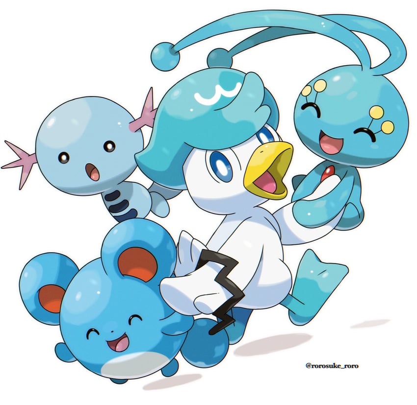 quaxly, marill, wooper, and manaphy (pokemon) drawn by rorosuke