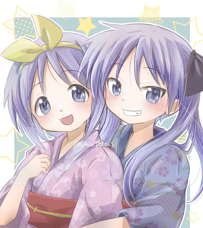 hiiragi kagami and hiiragi tsukasa (lucky star) drawn by peke_peke_s
