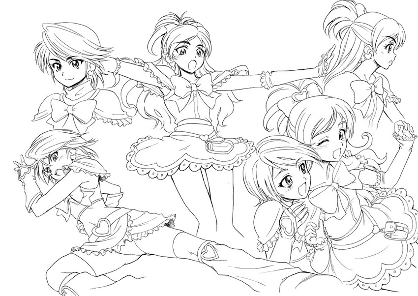 misumi nagisa, yukishiro honoka, cure black, and cure white (precure and 2 more) drawn by yamadayama_taro