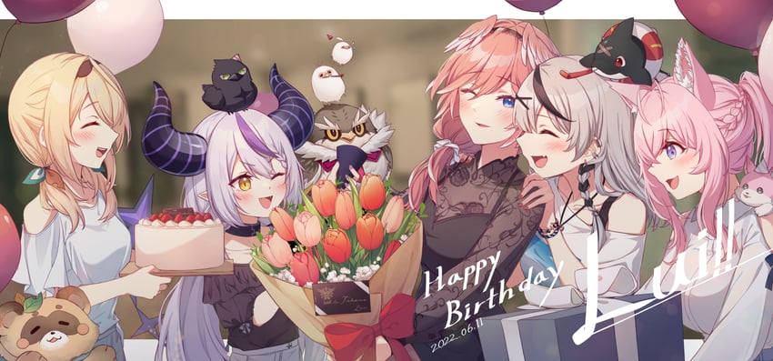 sakamata chloe, la+ darknesss, hakui koyori, kazama iroha, takane lui, and 6 more (hololive) drawn by tang-du