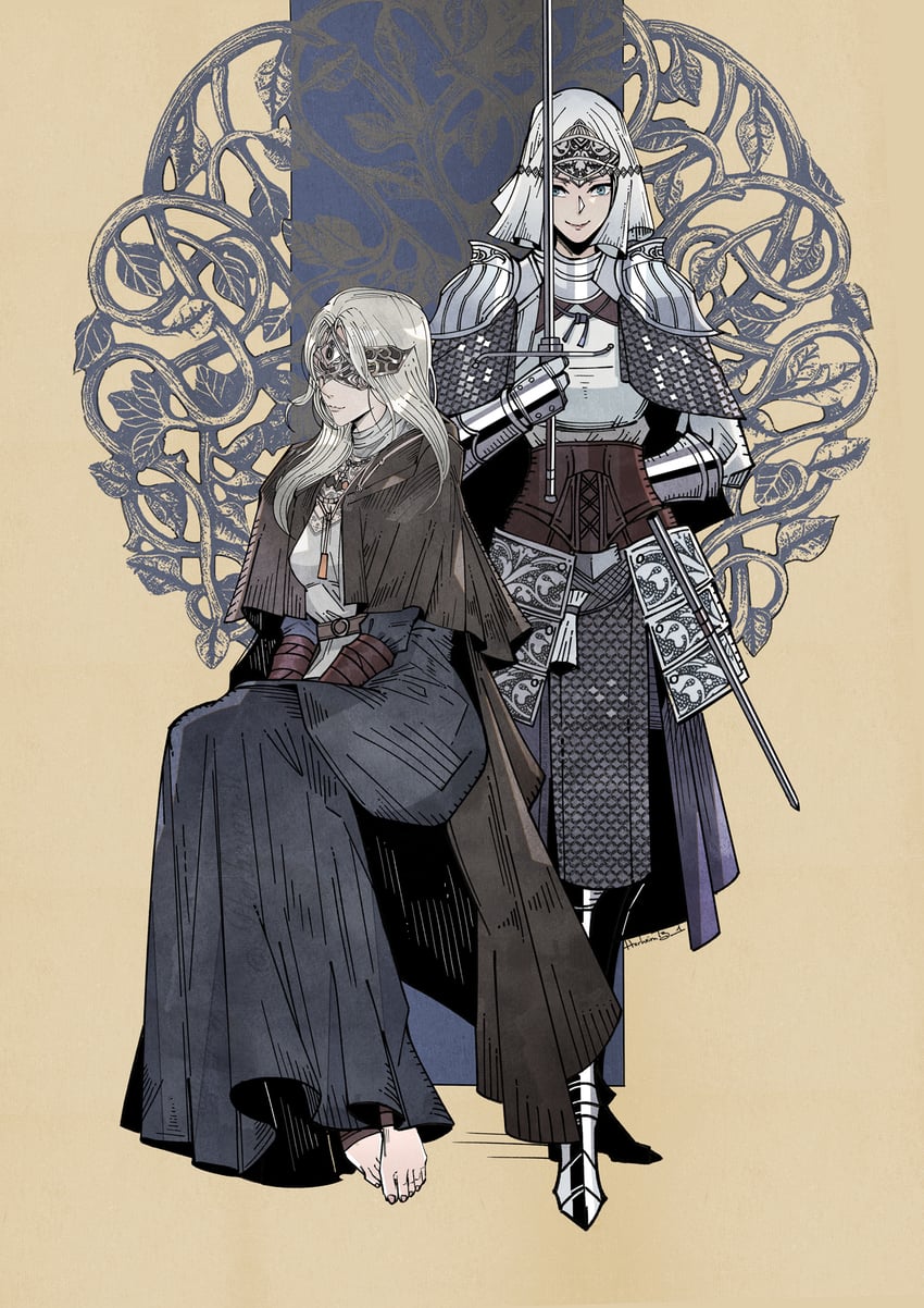fire keeper and sirris of the sunless realms (dark souls and 1 more) drawn by herheim