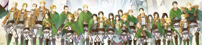 mikasa ackerman, eren yeager, levi, krista lenz, ymir, and 16 more (shingeki no kyojin) drawn by runia