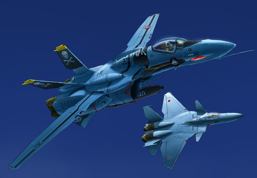 roy focker, vf-0, and kudou shin (macross and 2 more) drawn by inui_(jt1116)