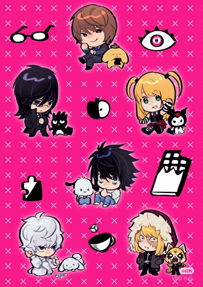 cinnamoroll, kuromi, yagami light, l, amane misa, and 7 more (sanrio and 2 more) drawn by chuqi717811861