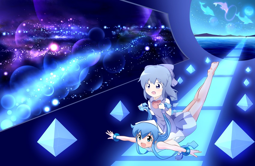 cirno and ikamusume (touhou and 1 more) drawn by rokushaku_neko