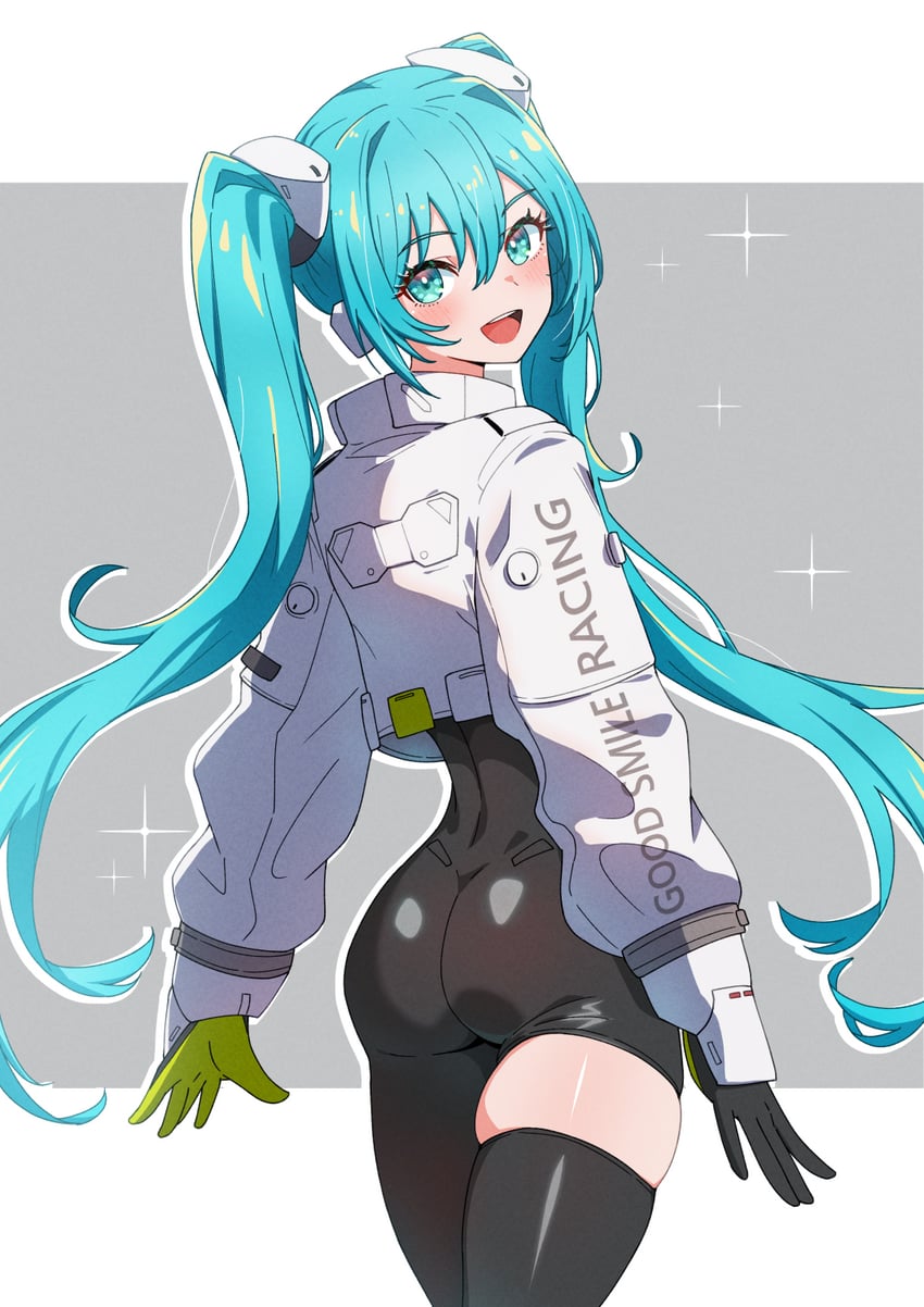 hatsune miku and racing miku (vocaloid and 1 more) drawn by kamidan