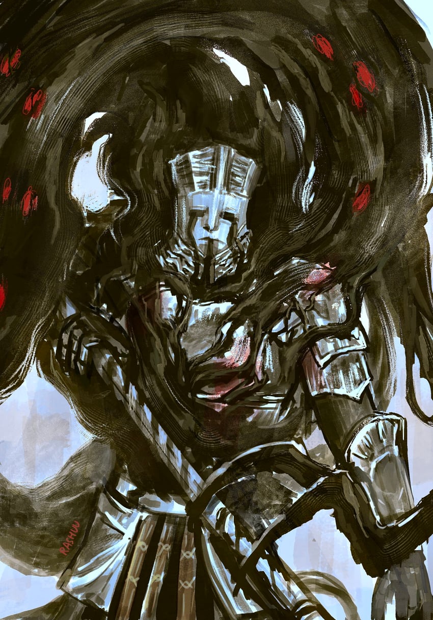iudex gundyr (dark souls and 1 more) drawn by rashuu
