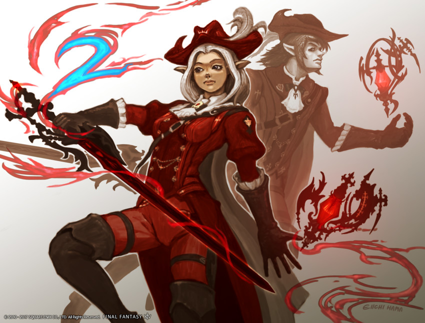 warrior of light and red mage (final fantasy and 1 more) drawn by eiichi_hama
