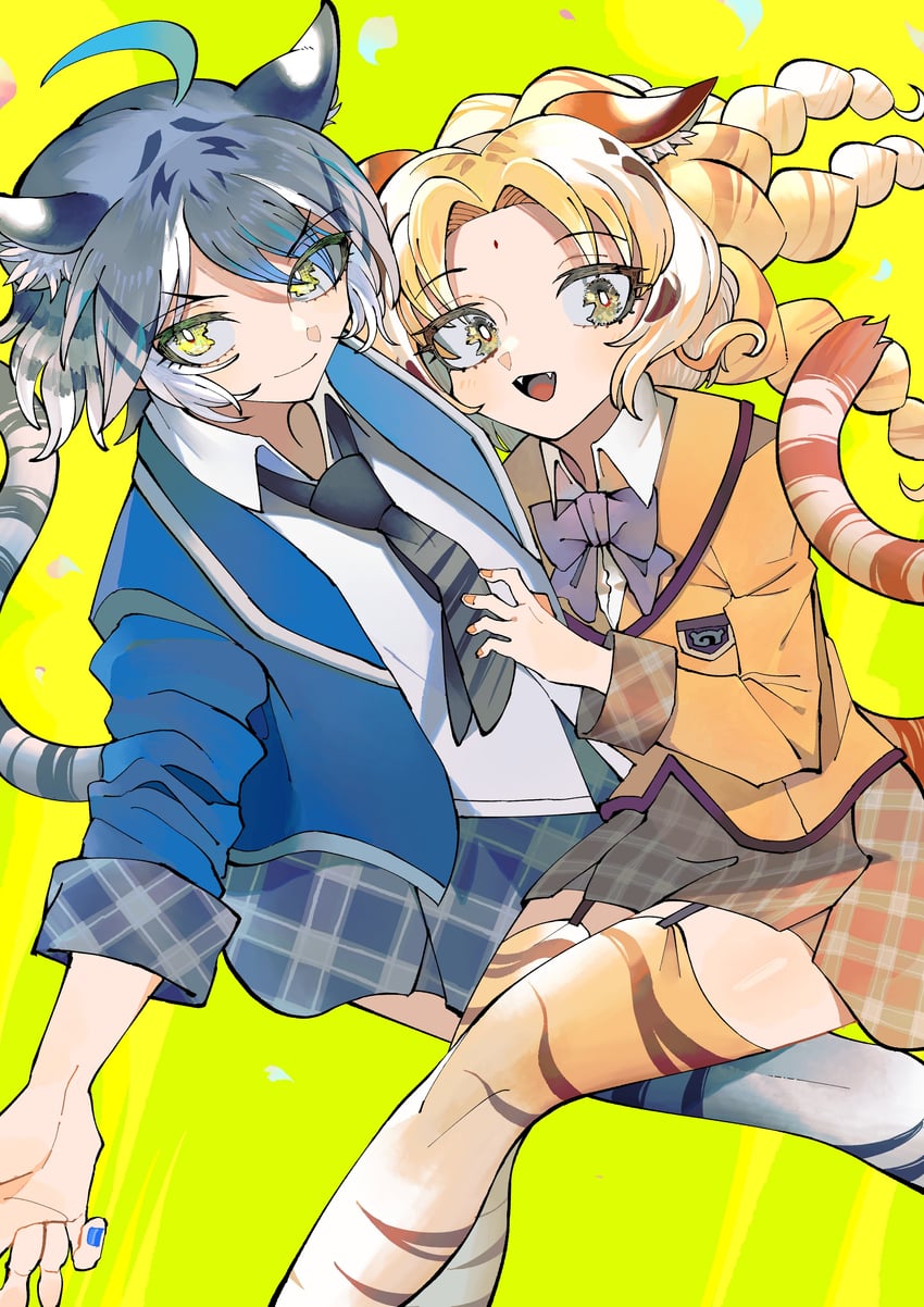 maltese tiger and golden tabby tiger (kemono friends) drawn by kanmoku-san