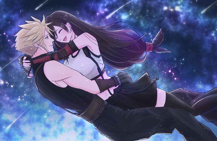tifa lockhart and cloud strife (final fantasy and 2 more) drawn by omochigame_ct