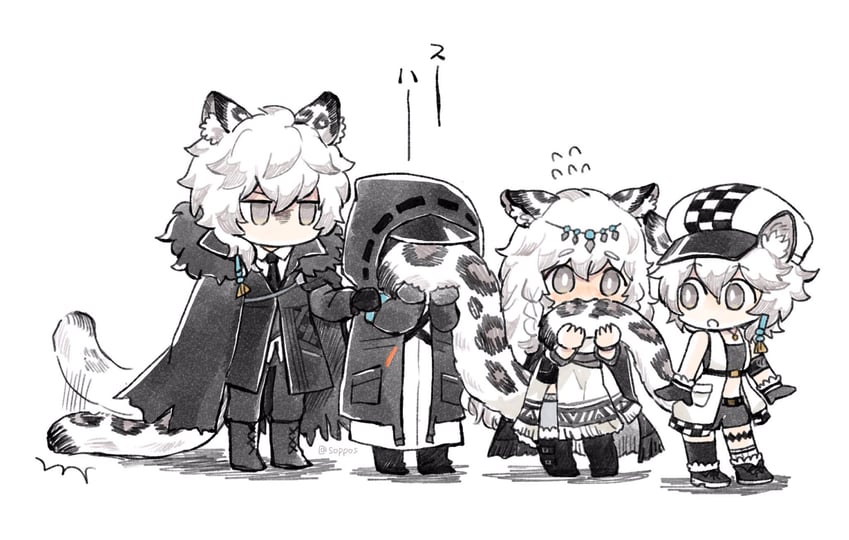 doctor, pramanix, silverash, and cliffheart (arknights) drawn by soppos