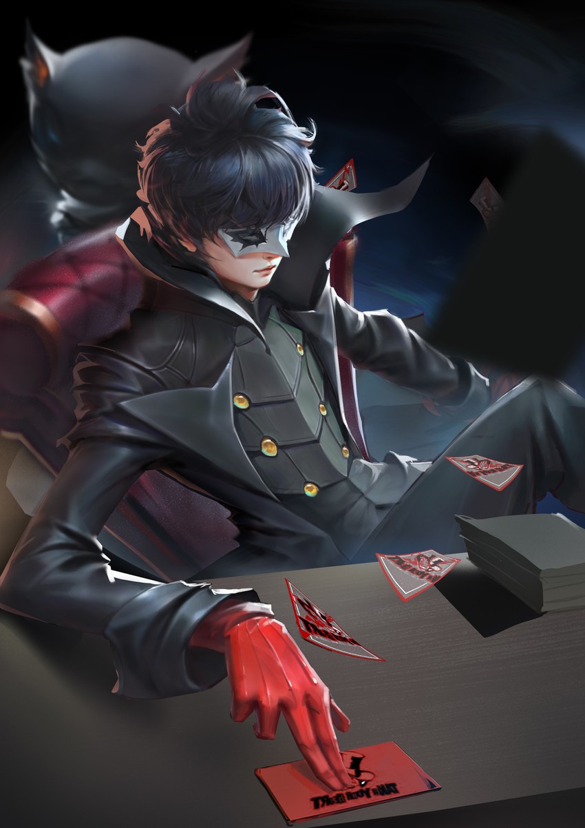 amamiya ren, morgana, and joker (persona and 1 more) drawn by pan_xuan