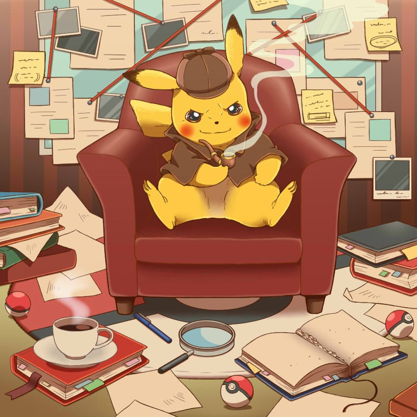 pikachu and detective pikachu (pokemon and 1 more) drawn by cyaneko