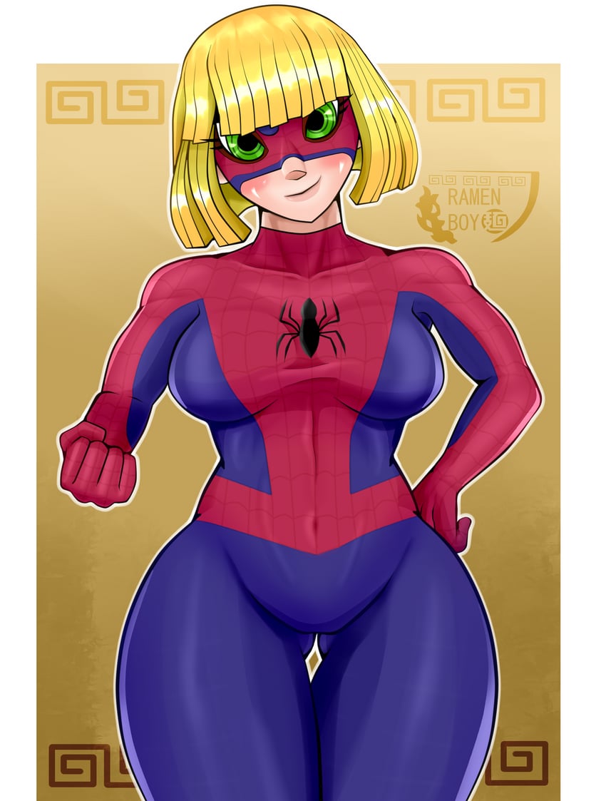 spider-man and min min (marvel and 1 more) drawn by ramenboy17