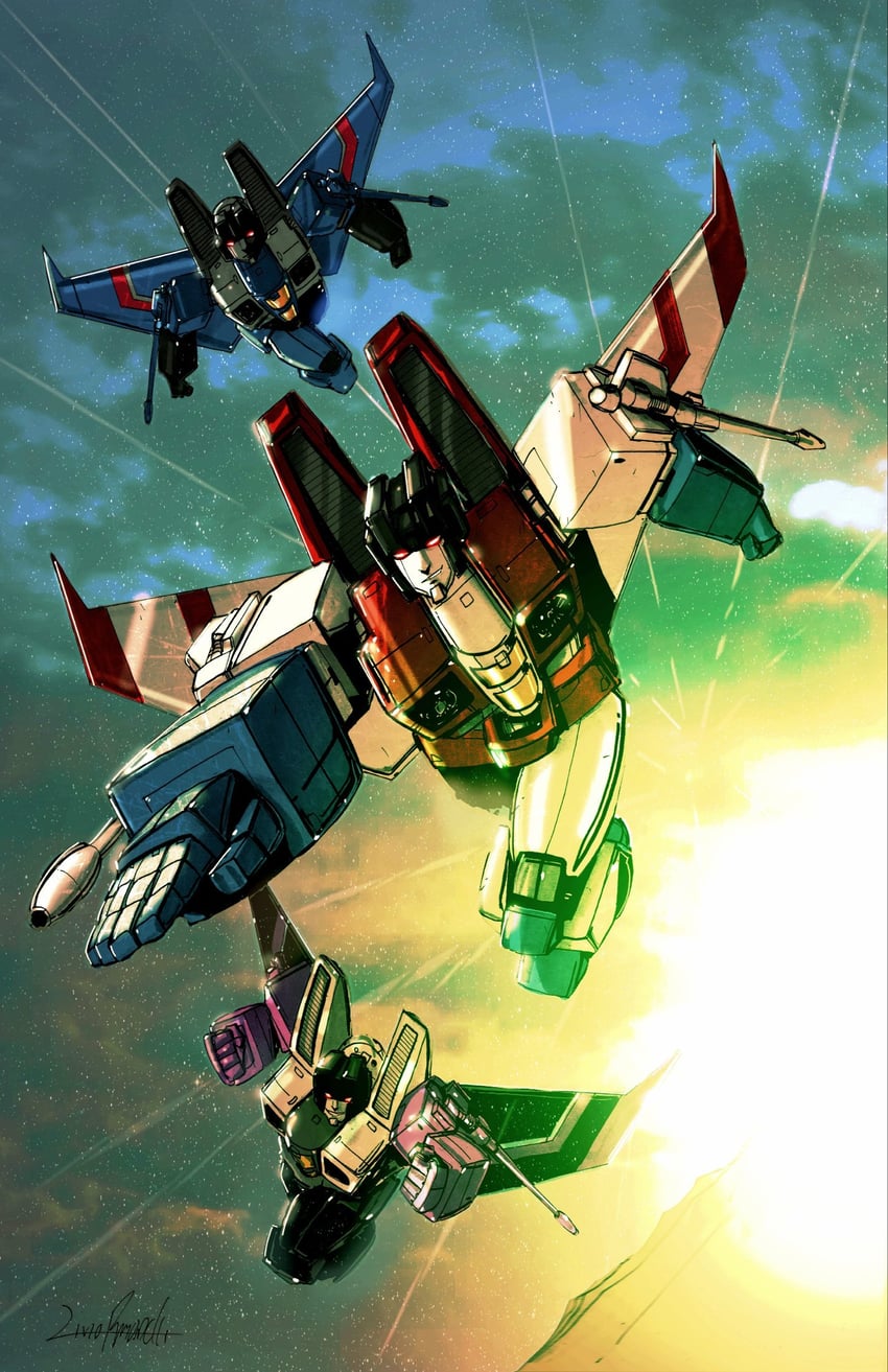 starscream, thundercracker, and skywarp (transformers and 1 more) drawn by livioramondelli