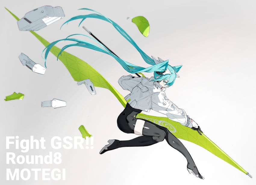 hatsune miku and racing miku (vocaloid and 1 more) drawn by neco