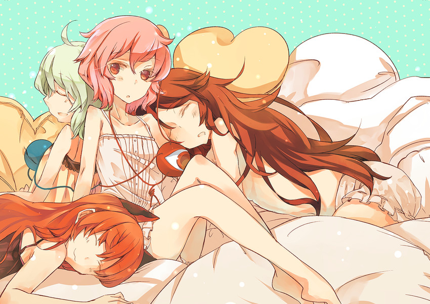 komeiji koishi, komeiji satori, kaenbyou rin, and reiuji utsuho (touhou) drawn by atoki