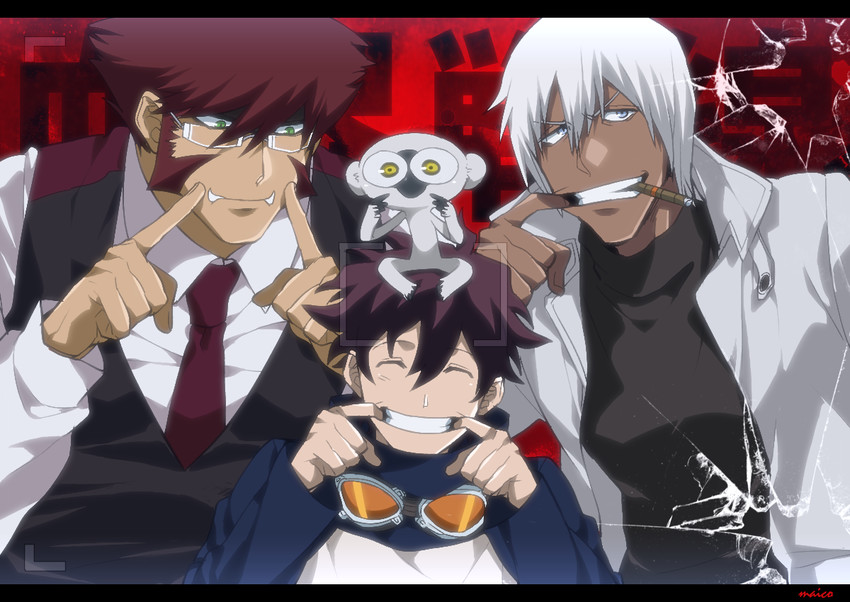 klaus von reinhertz, leonardo watch, zap renfro, and sonic speed monkey (kekkai sensen) drawn by meiji_ken
