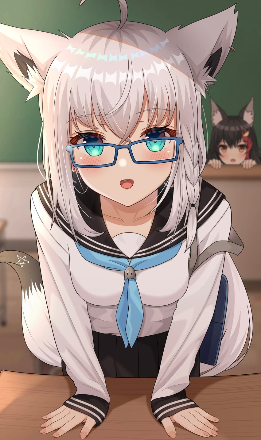 shirakami fubuki and ookami mio (hololive) drawn by hisui_(user_zvkr2432)