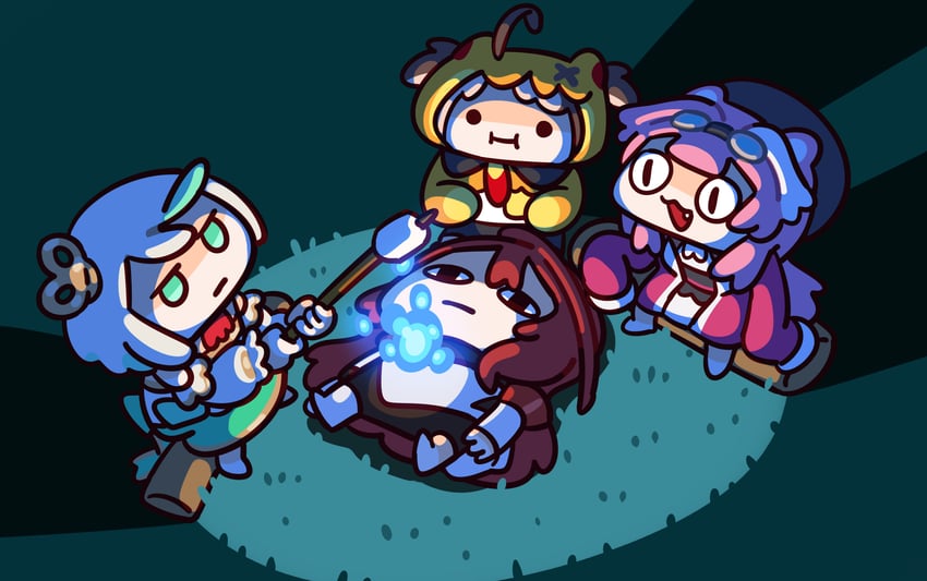 raora panthera, gigi murin, cecilia immergreen, and elizabeth rose bloodflame (hololive and 1 more) drawn by keenbiscuit