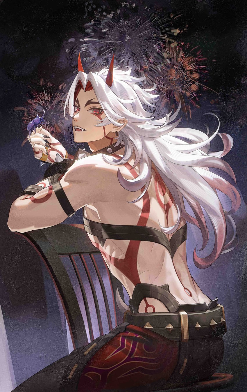 arataki itto and onikabuto (genshin impact) drawn by yulin_tian