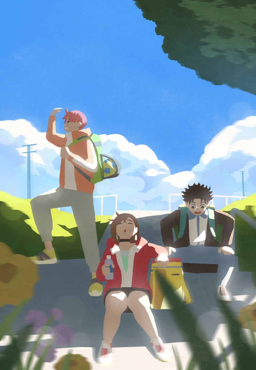 ayase momo, takakura ken, and enjoji jin (dandadan) drawn by eloicmoi