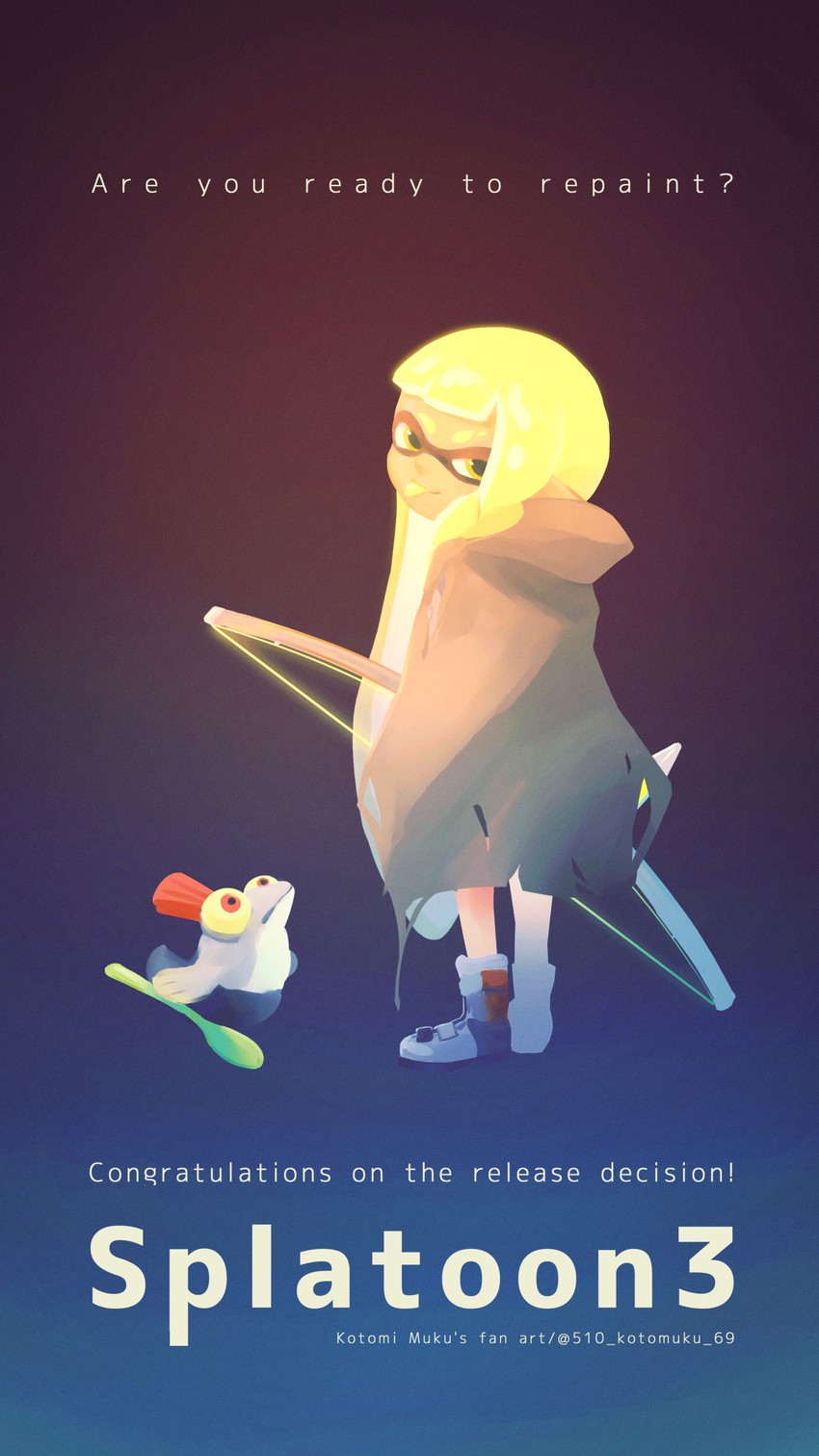inkling player character, inkling girl, smallfry, and veronika (splatoon and 1 more) drawn by kotomuku