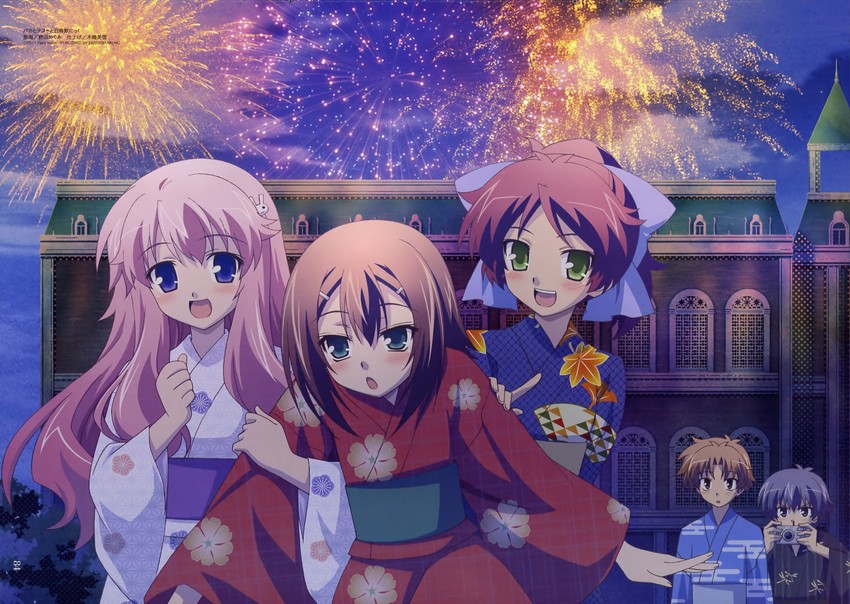 kinoshita hideyoshi, himeji mizuki, yoshii akihisa, shimada minami, and tsuchiya kouta (baka to test to shoukanjuu) drawn by noda_megumi_(artist)