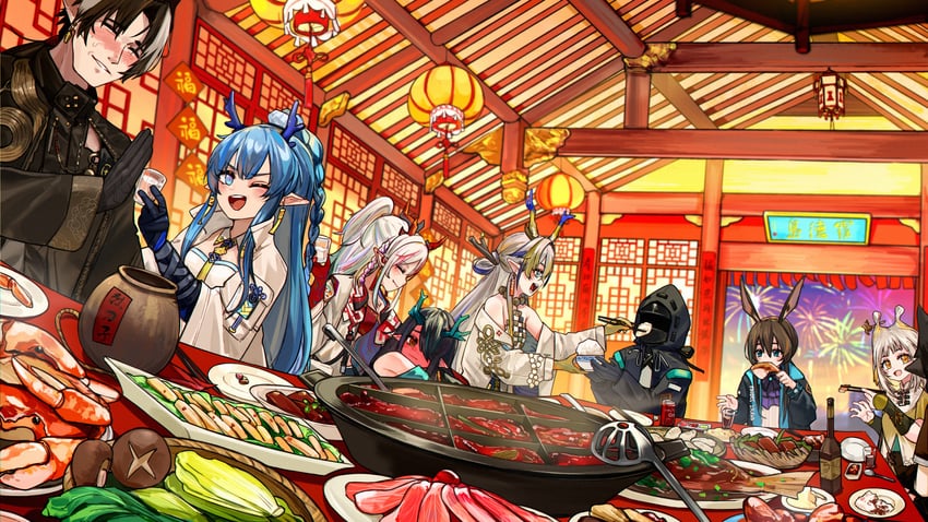 doctor, amiya, shu, dusk, nian, and 3 more (arknights) drawn by kourou_(kouroukun)