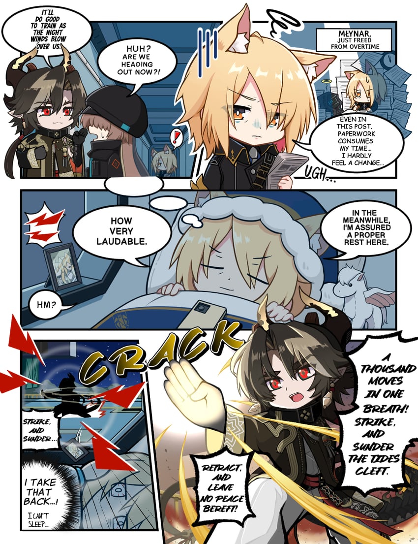 doctor, chongyue, nearl, blemishine, mlynar, and 1 more (arknights) drawn by kitara_koichi