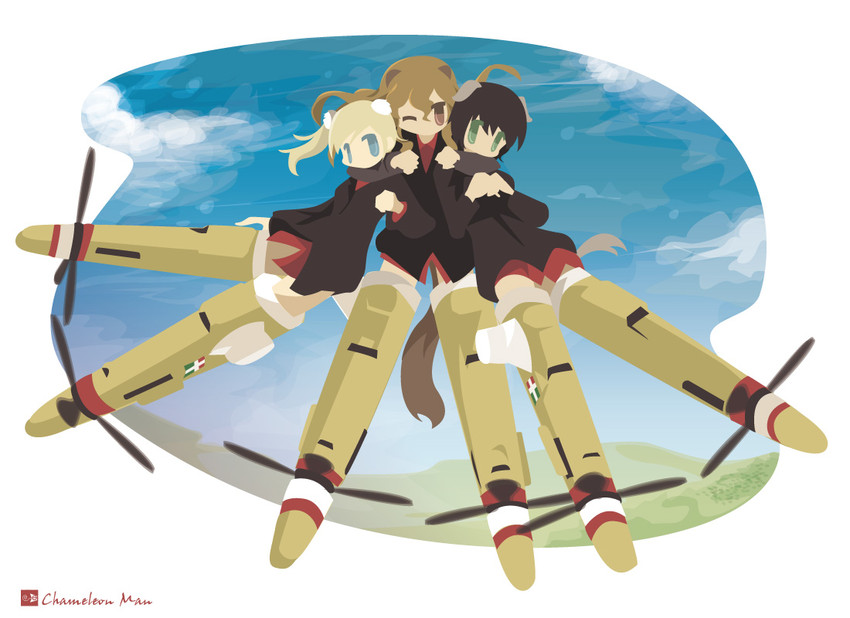 fernandia malvezzi, luciana mazzei, and martina crespi (world witches series and 1 more) drawn by chameleon_man_(three)