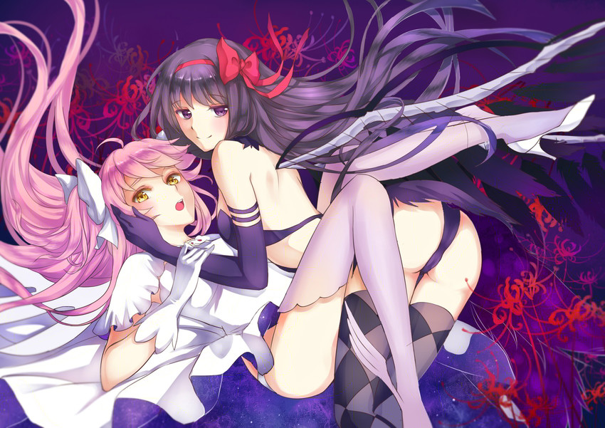 akemi homura, kaname madoka, ultimate madoka, and akuma homura (mahou shoujo madoka magica and 1 more) drawn by misaki_krokodi