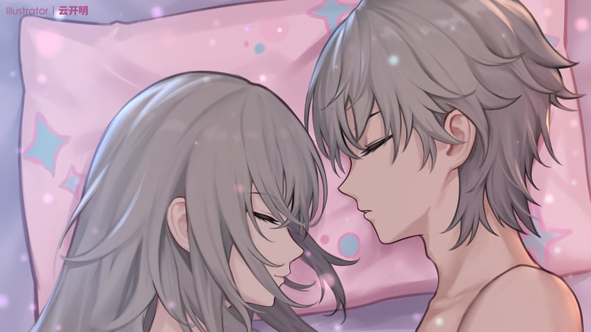 trailblazer, stelle, and caelus (honkai and 1 more) drawn by yunkaiming