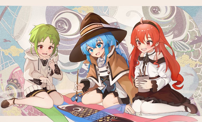 roxy migurdia, eris greyrat, and sylphiette (mushoku tensei) drawn by humany