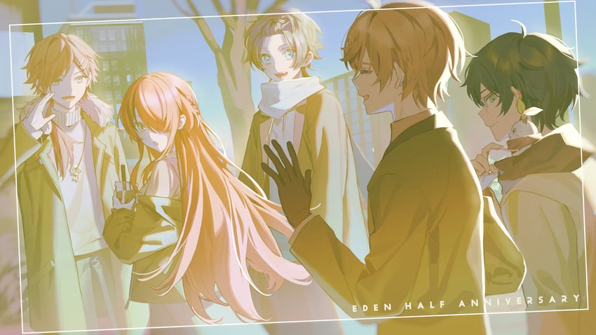 lain paterson, leos vincent, lauren iroas, mameneko, oliver evans, and 1 more (nijisanji) drawn by torino_kawazu