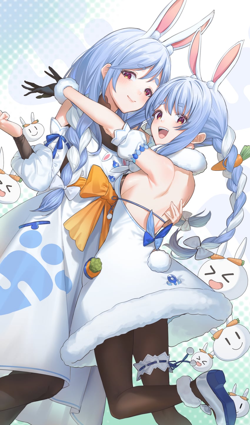 usada pekora, pekomama, and pekomon (hololive) drawn by mofumofu_(mofuevening)