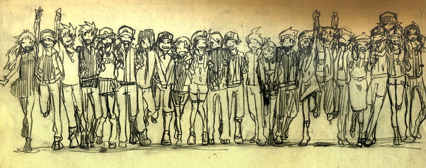 dawn, may, hilda, red, ethan, and 14 more (pokemon and 8 more) drawn by polka_polka