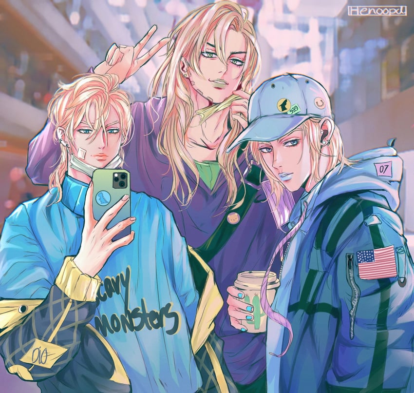 johnny joestar, gyro zeppeli, and diego brando (jojo no kimyou na bouken and 1 more) drawn by henoopd