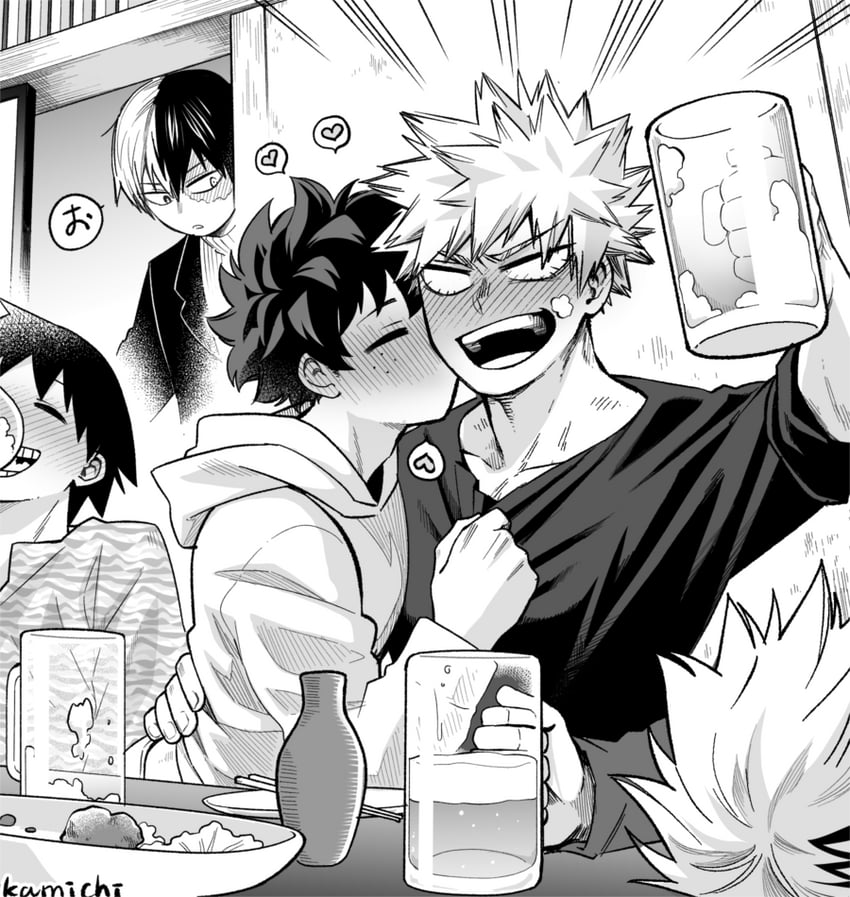 midoriya izuku, bakugou katsuki, todoroki shoto, kaminari denki, and sero hanta (boku no hero academia) drawn by kamichi_ka