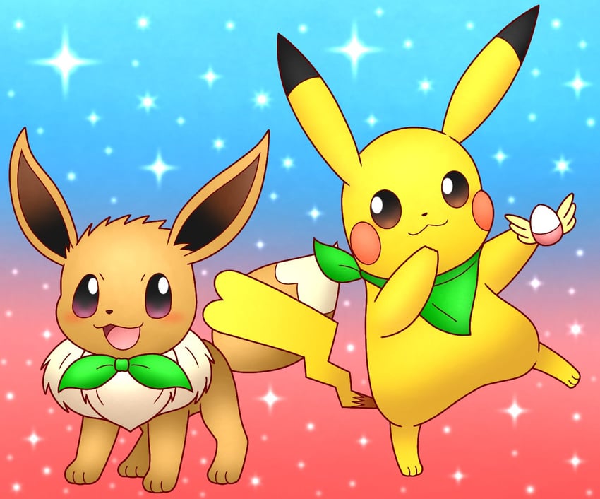 pikachu and eevee (pokemon and 1 more) drawn by pikatiu_3104