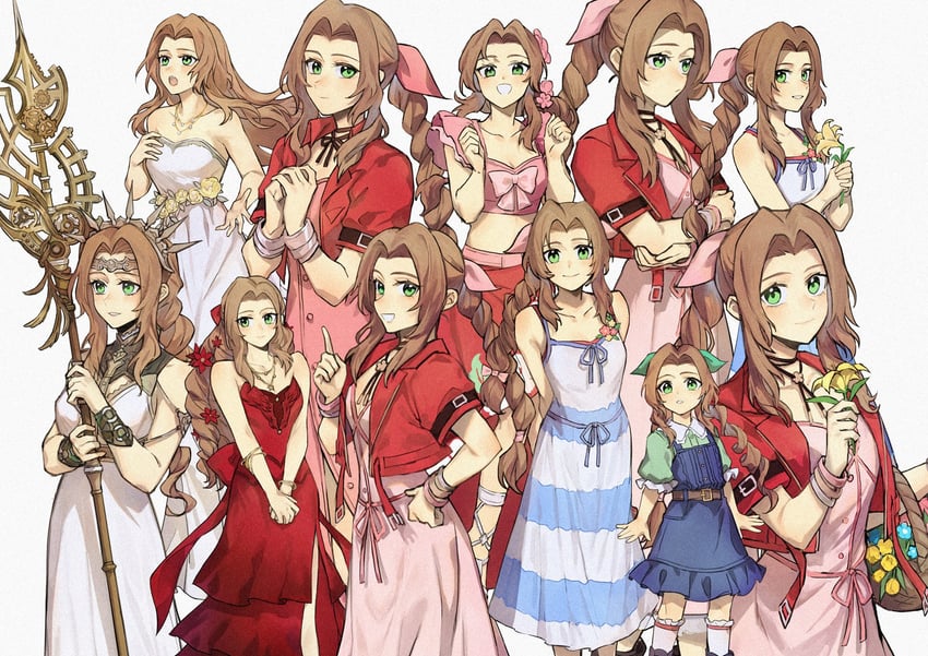 aerith gainsborough (final fantasy and 4 more) drawn by ivy60530