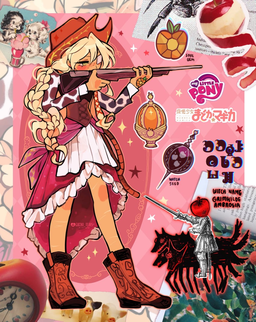 applejack (mahou shoujo madoka magica and 2 more) drawn by gochii_tears