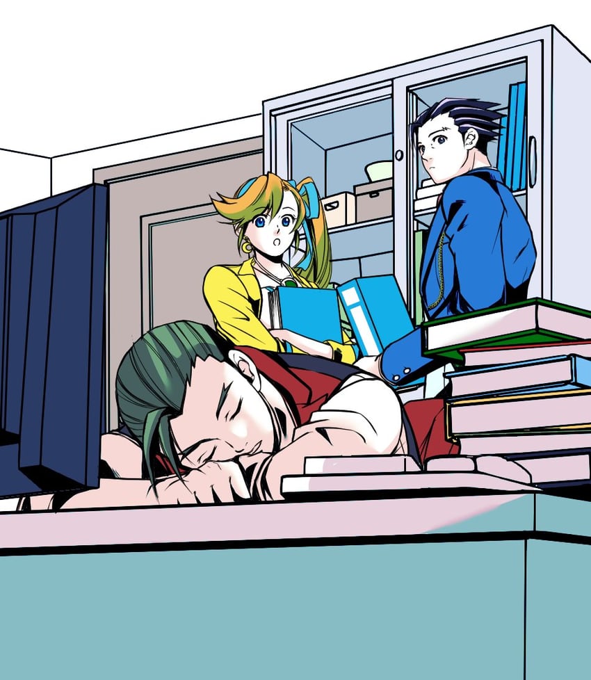 phoenix wright, apollo justice, and athena cykes (ace attorney) drawn by ragi_(od6fine)