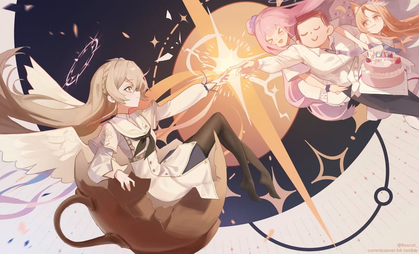 sensei, mika, seia, and nagisa (blue archive and 1 more) drawn by rescat