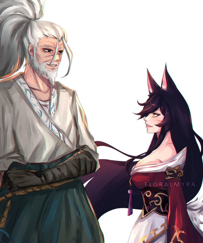 ahri and foreseen yasuo (league of legends) drawn by myra_(floralmyra)