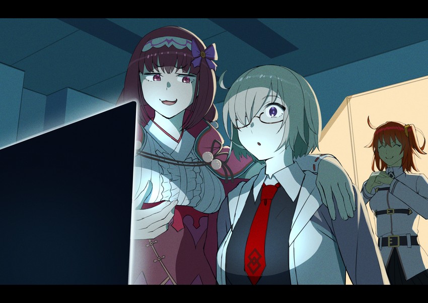 mash kyrielight, fujimaru ritsuka, and osakabehime (fate and 1 more) drawn by beppu_mitsunaka