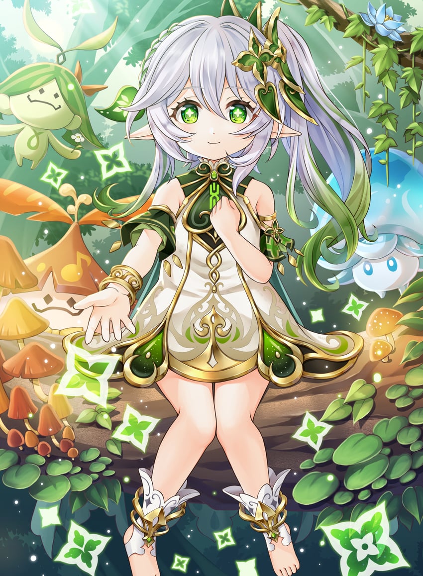 nahida, aranara, and fungi (genshin impact) drawn by ankoro