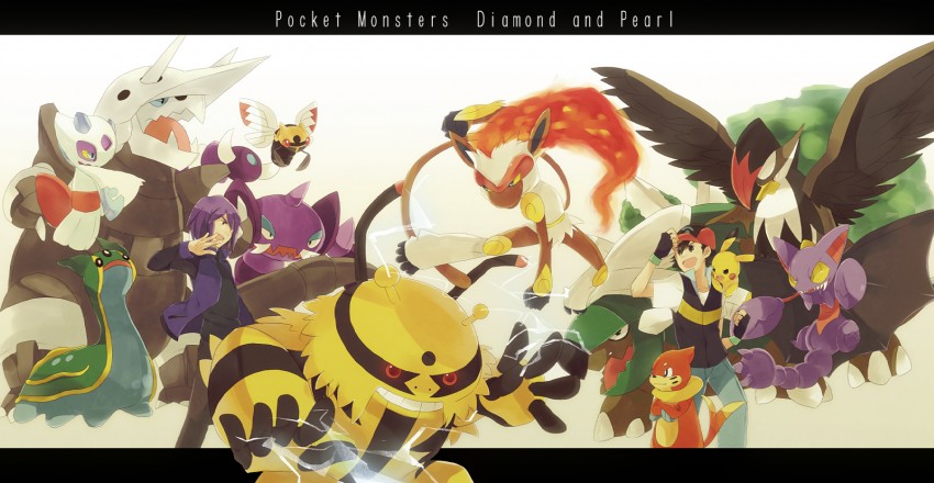 pikachu, ash ketchum, froslass, infernape, aggron, and 9 more (pokemon and 1 more) drawn by iyo_(kirakirahoshi)